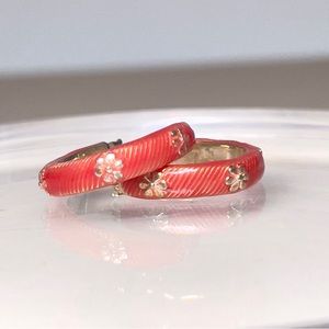 Vintage True Hearts Enamel 925 Hoop Earrings with Flowers